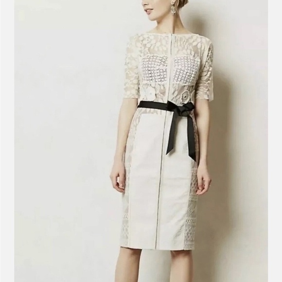 Anthropologie Byron Lars Carissima Sheath Dress Size 00 Petite Ivory ZA S/XS - Picture 1 of 7